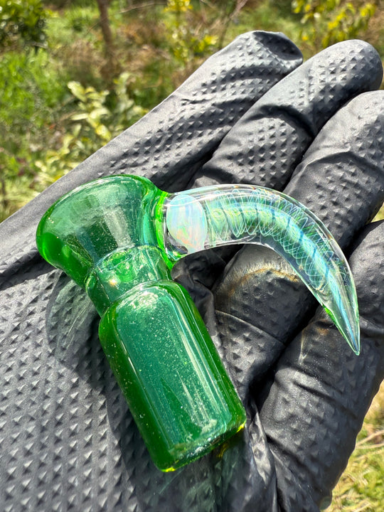 Polar Glass 18mm Fully Worked Slide Opal Encased Spiral Horn - Illuminati/Heavy Blue Stardust