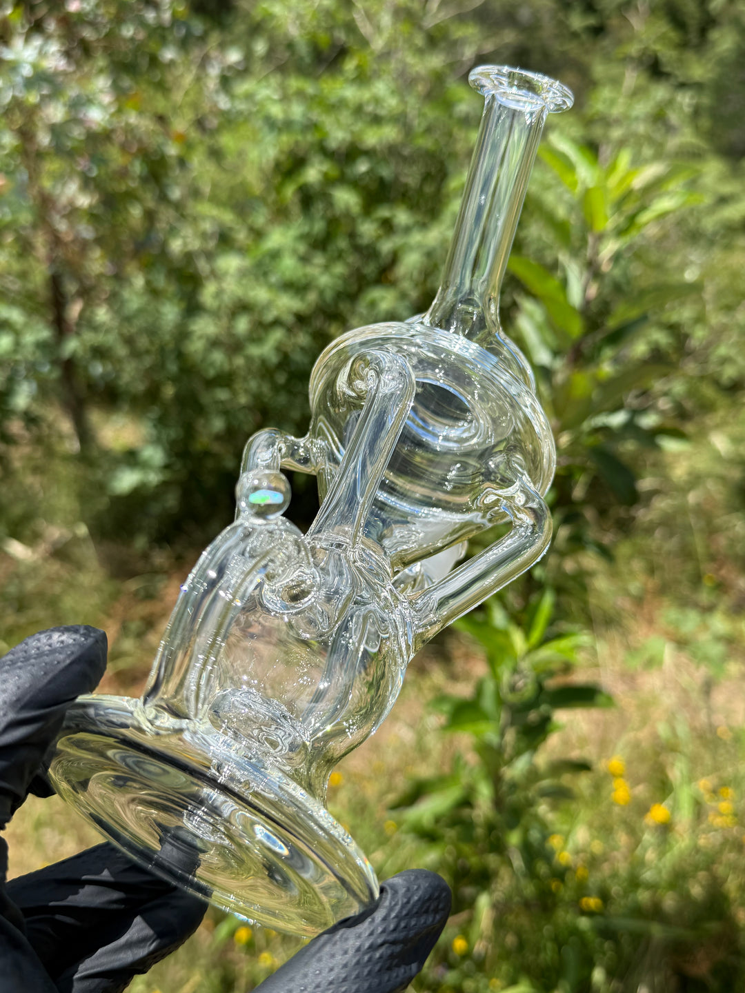 Uzzi Glass Tripple Uptake Bent Neck Klien - Clear With Opal