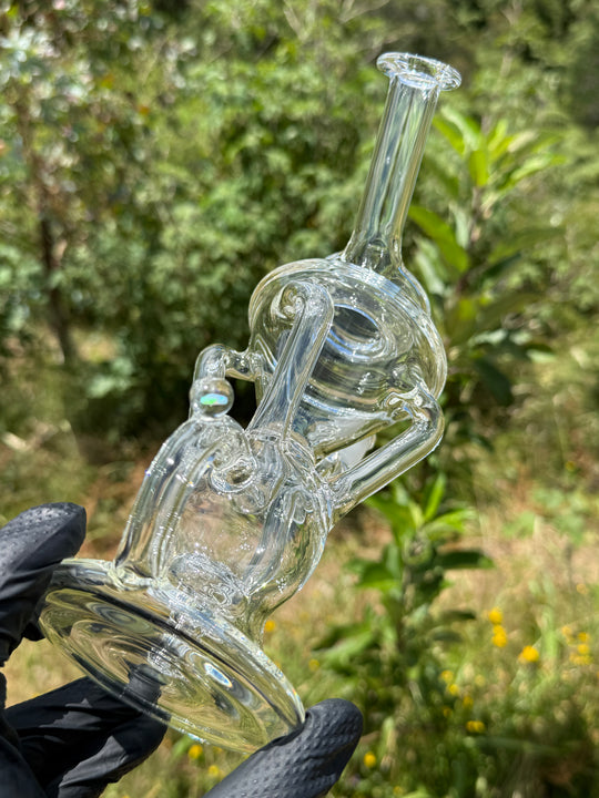 Uzzi Glass Tripple Uptake Bent Neck Klien - Clear With Opal