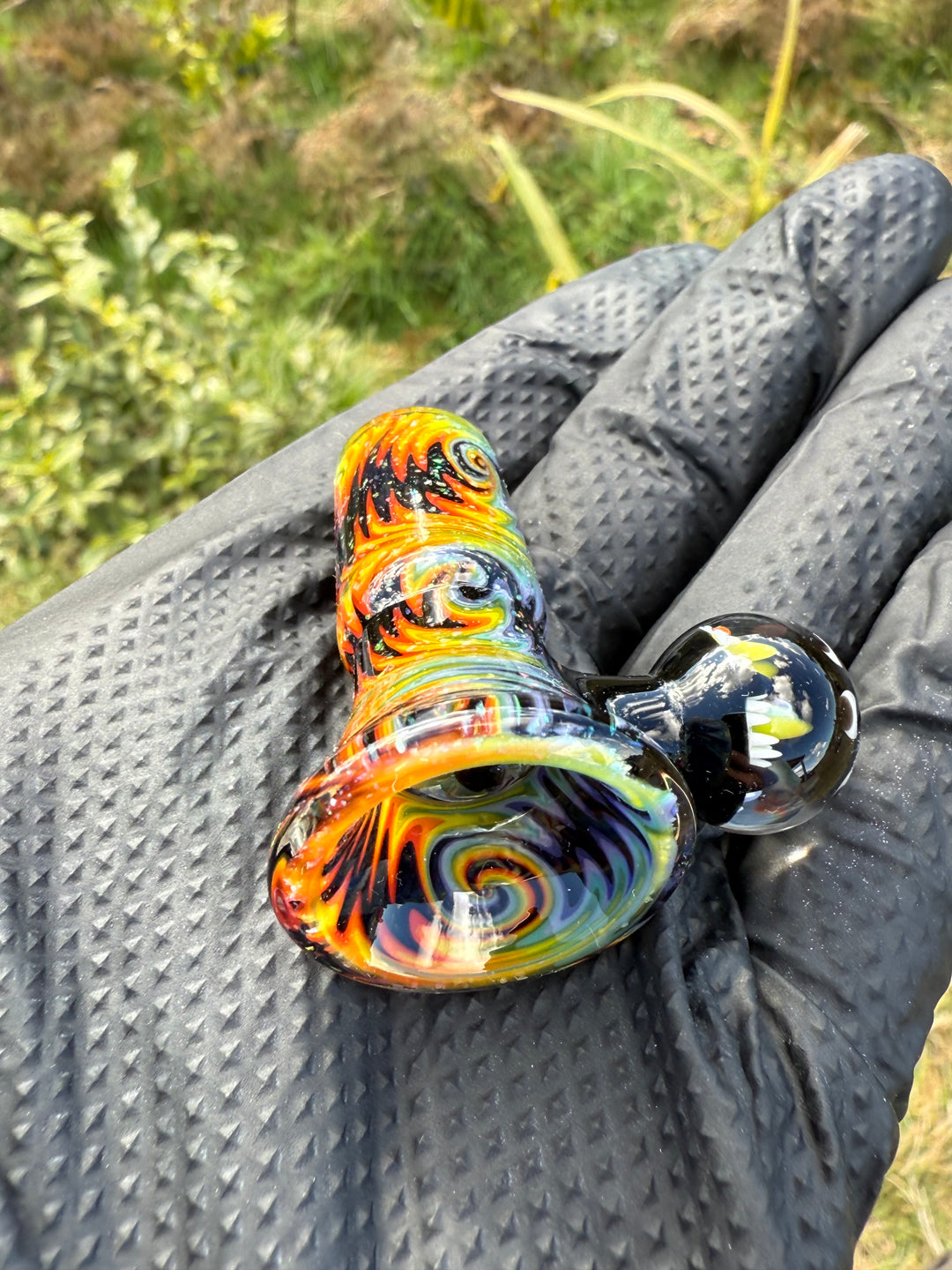 Polar Glass X Borobillacate 18mm Fully Worked Slide With Implosion Marble  - Rainbow Wigwag