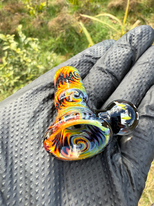 Polar Glass X Borobillacate 18mm Fully Worked Slide With Implosion Marble  - Rainbow Wigwag