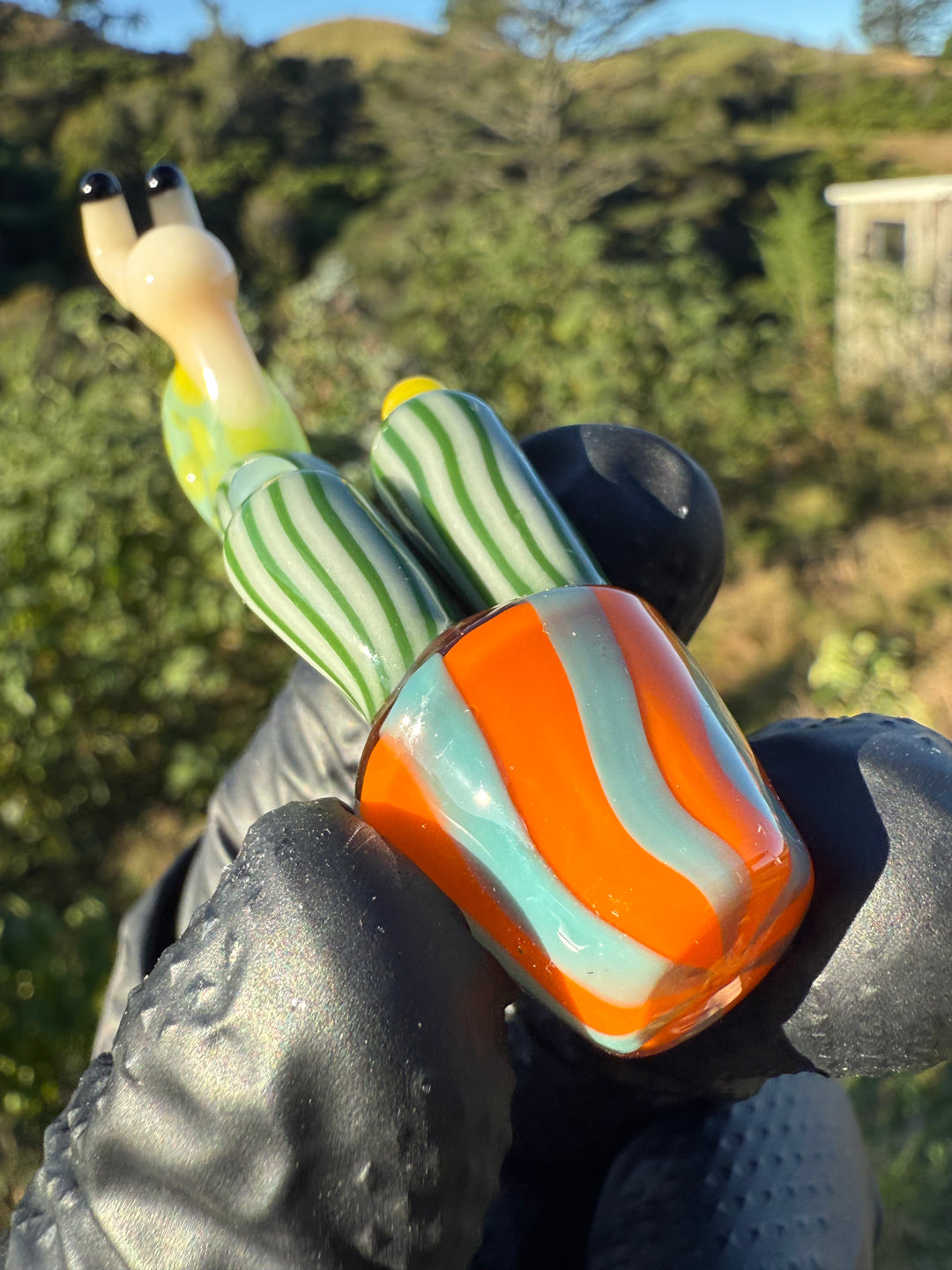 Waffle Glass Pendant - Snail On Cactus #1