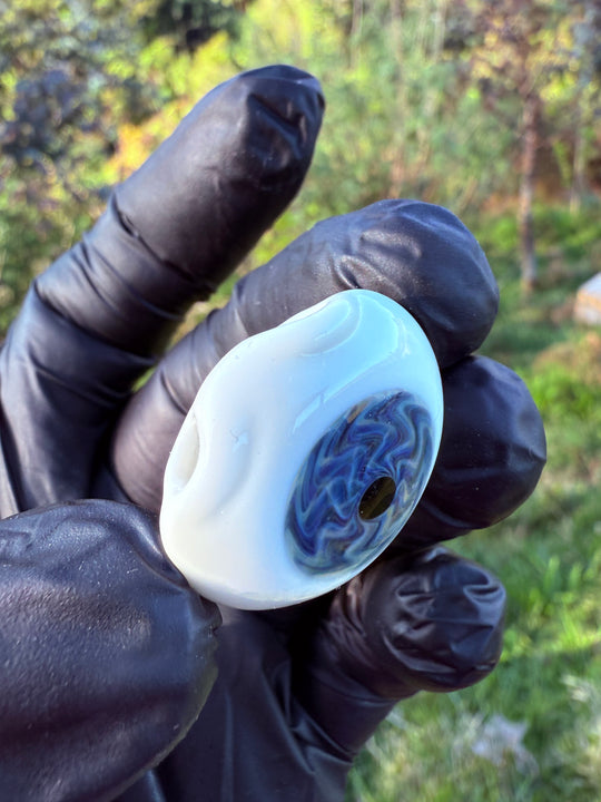 Jims Glass Blowing Hollow Eye Pendant - Blue Wigwag