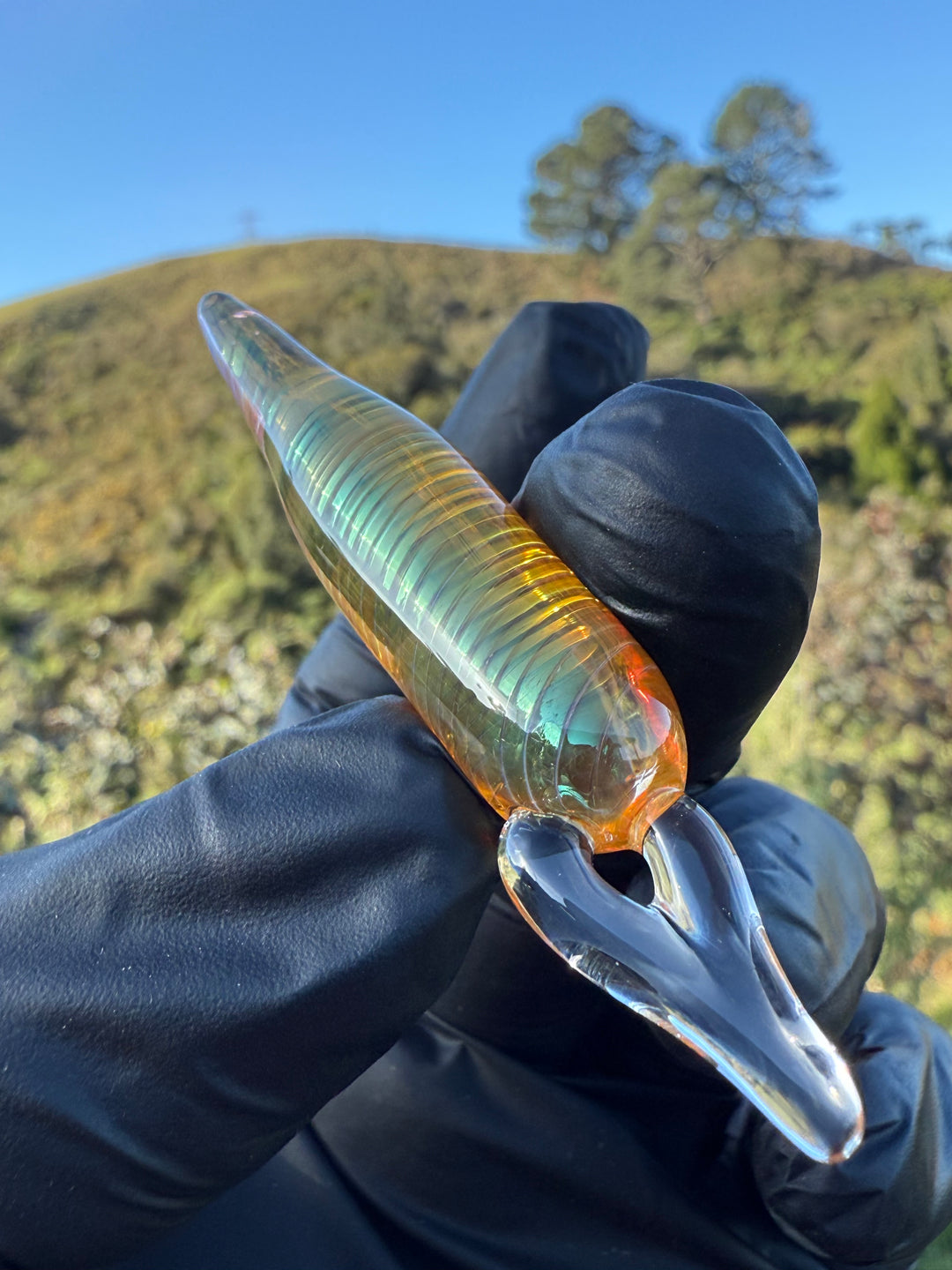 Jims Glass Blowing Spiral Poker/Pendant - Gold Fumed