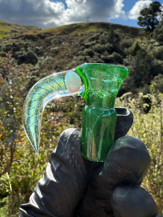 Polar Glass 18mm Fully Worked Slide Opal Encased Spiral Horn - Illuminati/Heavy Blue Stardust