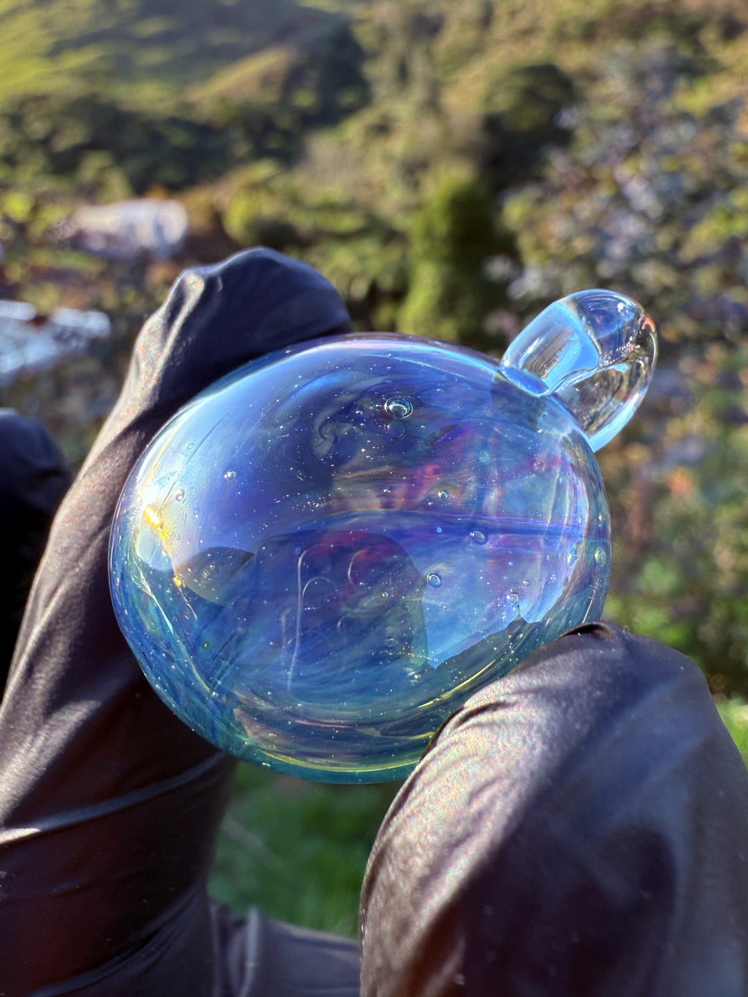 Jims Glass Blowing Hollow Pendant - Cobalt/Pomegranate/Silver Fumed