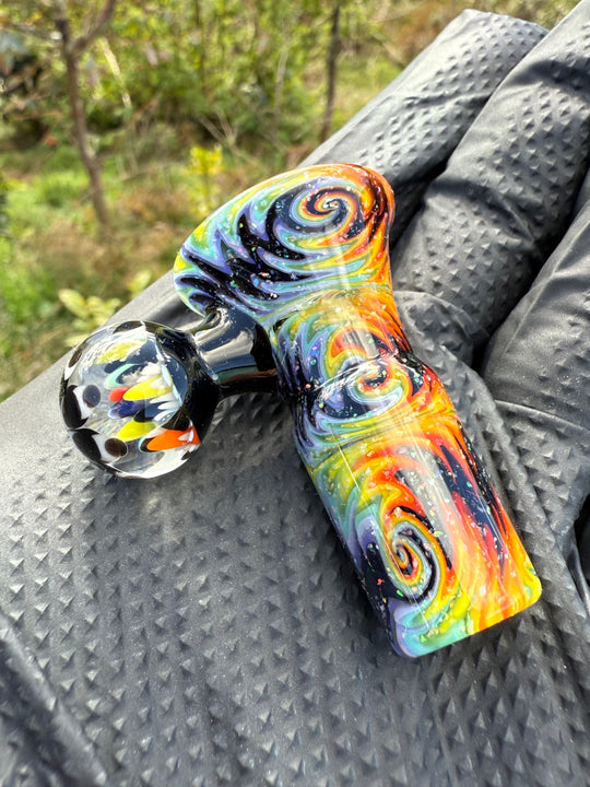 Polar Glass X Borobillacate 18mm Fully Worked Slide With Implosion Marble  - Rainbow Wigwag