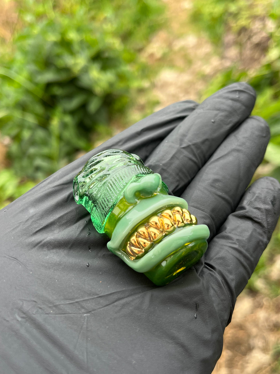 Wyrdglass Goblin Beanie Pendant Gold Grill - Opal Green/Mint/Hydra CFL