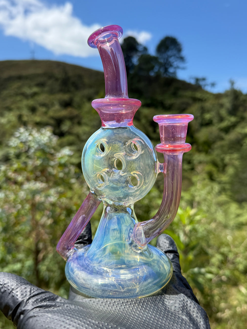 Uzzi Glass Mine Swiss Dumper - Neo Opal/Coral/Silver Fumed