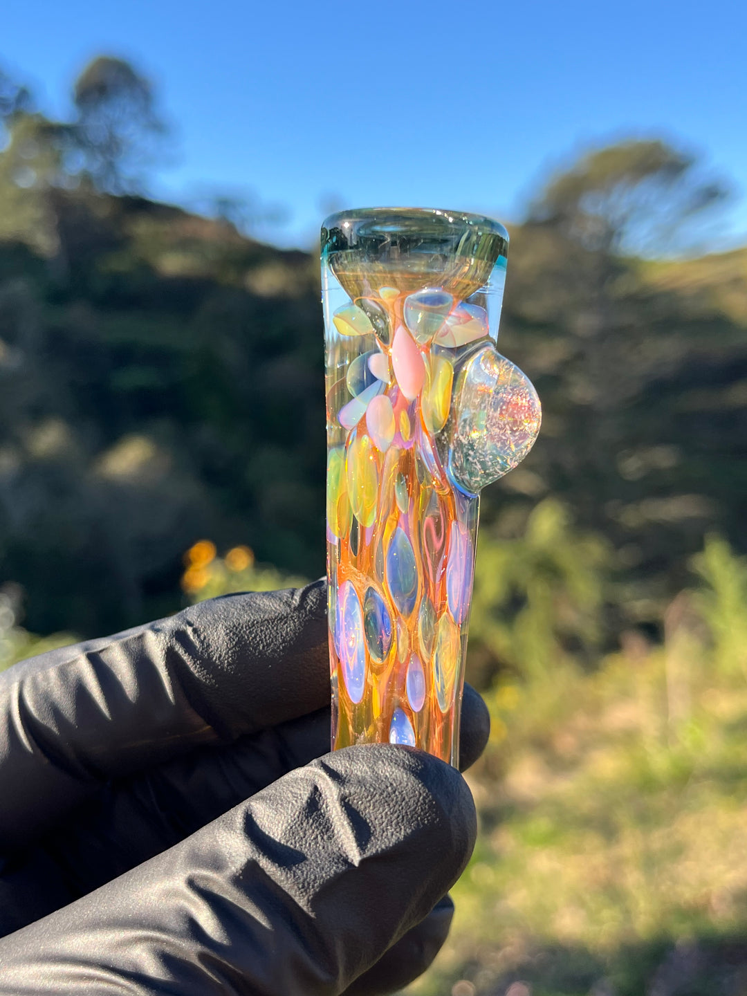 Jargo Glass Harlequin One Hitter - Gold Fume/Coloured Dots