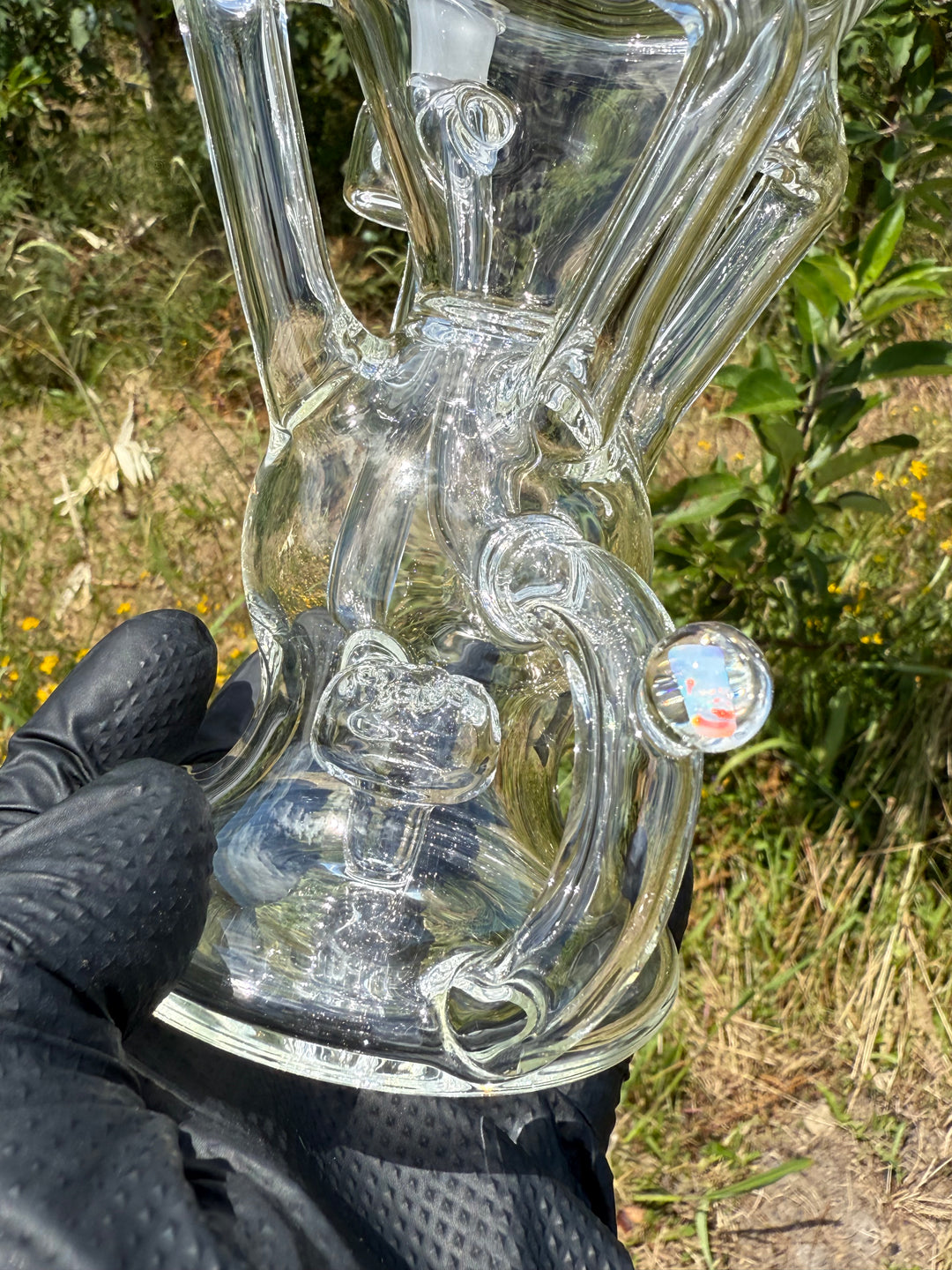 Uzzi Glass Tripple Uptake Bent Neck Klien - Clear With Opal