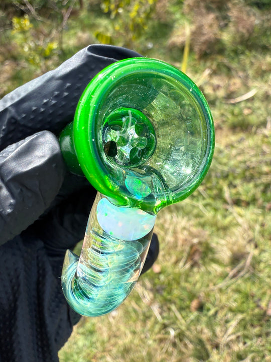 Polar Glass 18mm Fully Worked Slide Opal Encased Spiral Horn - Illuminati/Heavy Blue Stardust