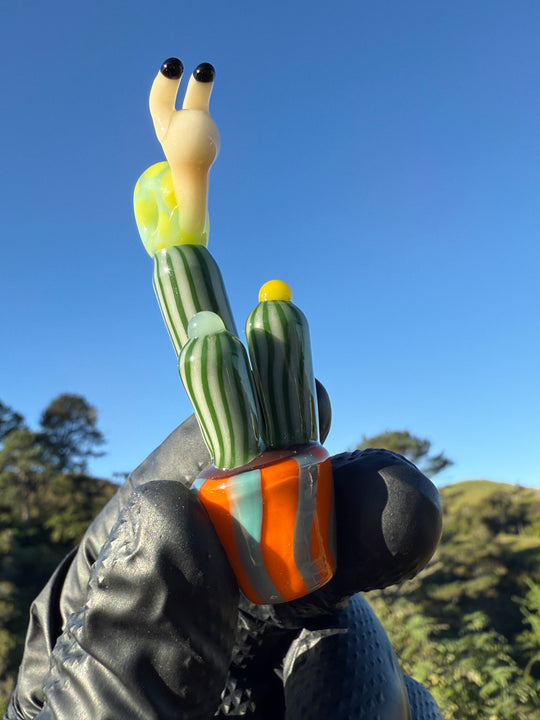 Waffle Glass Pendant - Snail On Cactus #1