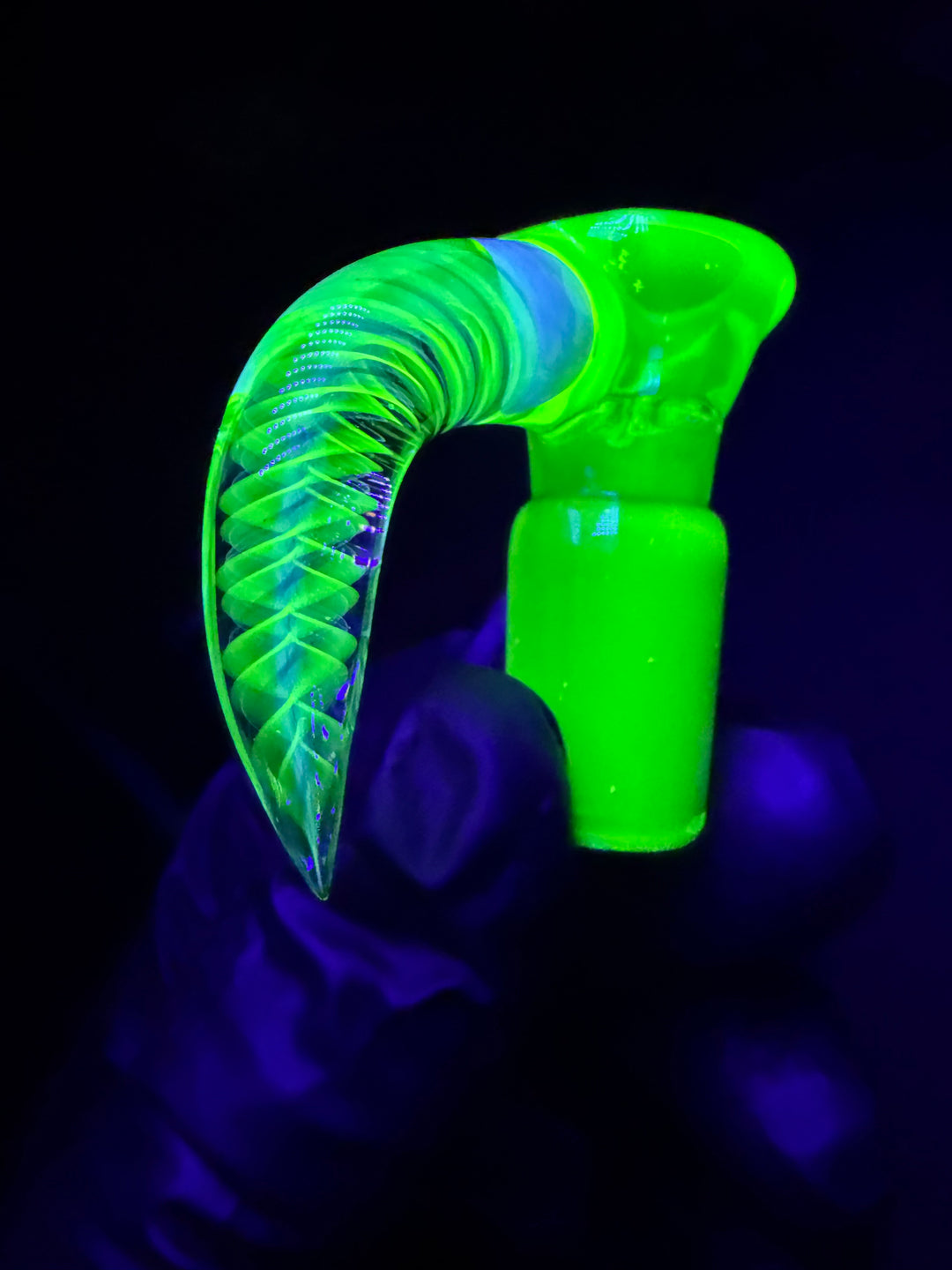 Polar Glass 18mm Fully Worked Slide Opal Encased Spiral Horn - Illuminati/Heavy Blue Stardust