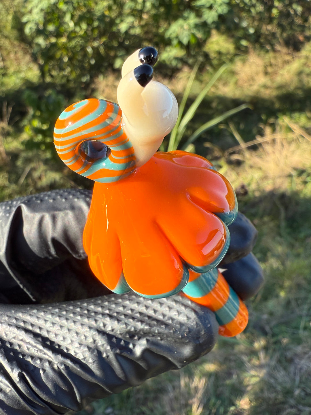 Waffle Glass Pendant - Snail On Orange Mushroom