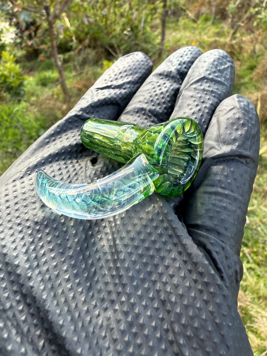 Polar Glass 14mm Fully Worked Slide Fume Spiral Horn - Citrine/Metaterrainia/Heavy Blue Stardust