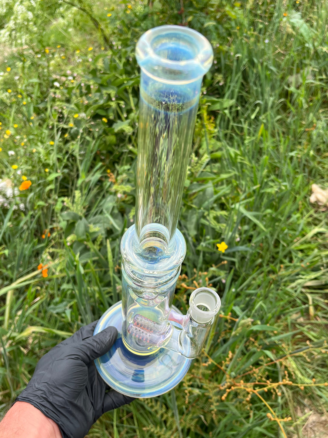 Uzzi Glass Double Inline - Silver Fumed/Rainbow Opal