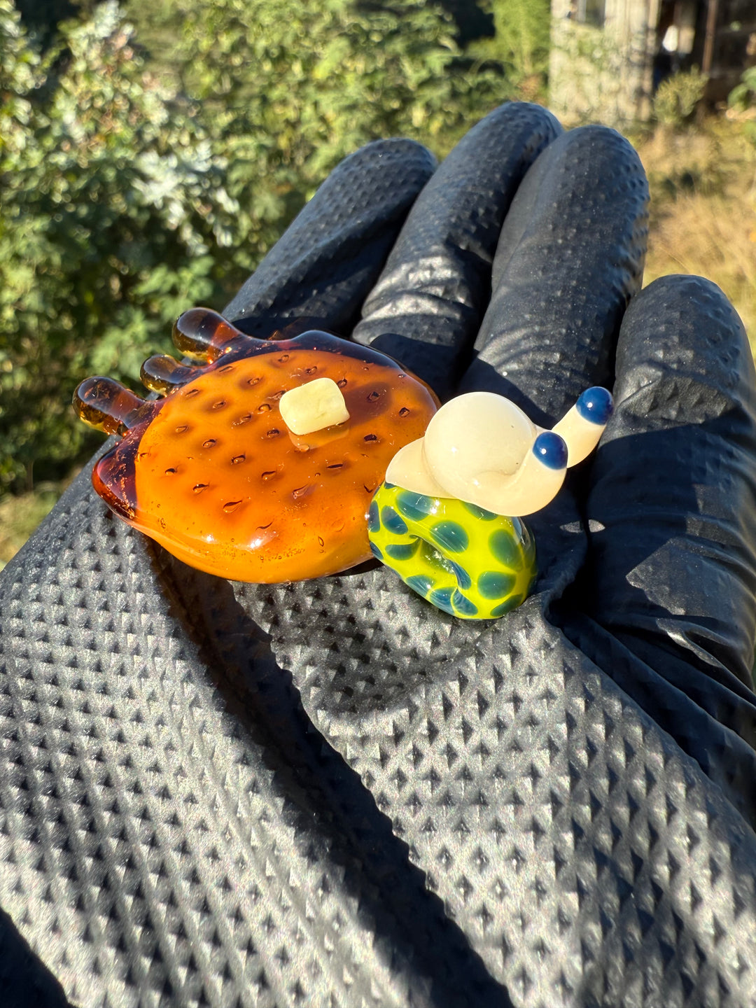 Waffle Glass Pendant - Snail On Waffle #2