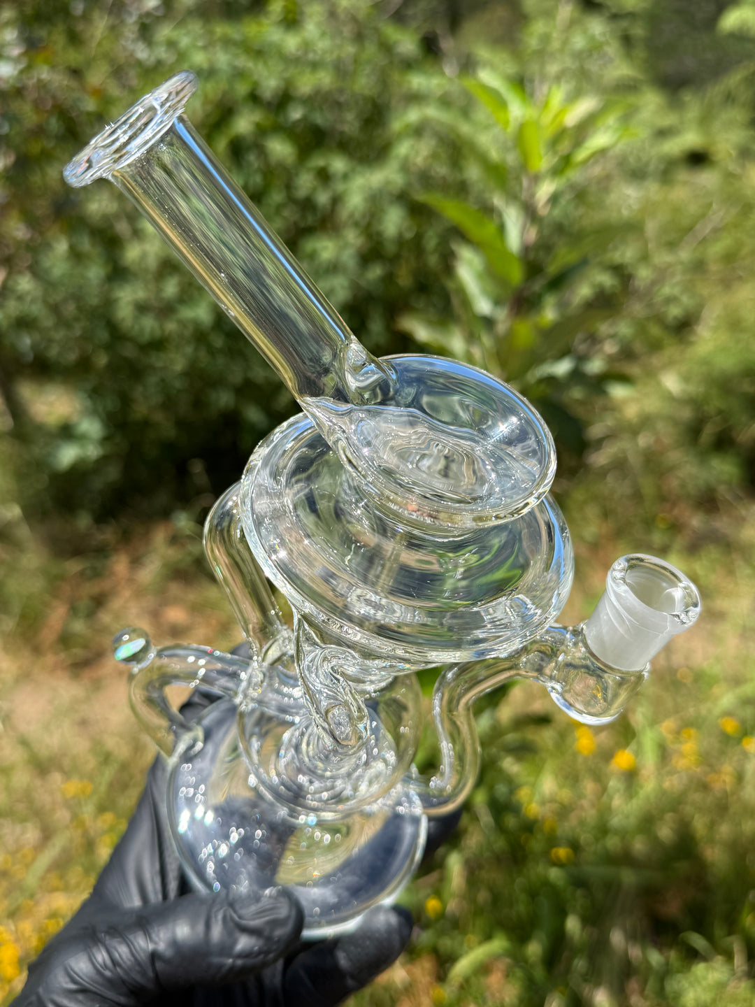 Uzzi Glass Tripple Uptake Bent Neck Klien - Clear With Opal