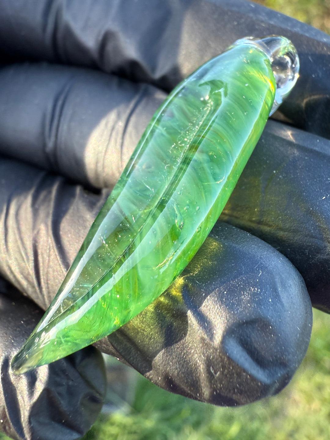 Jims Glass Blowing Leaf Pendant - Green #2