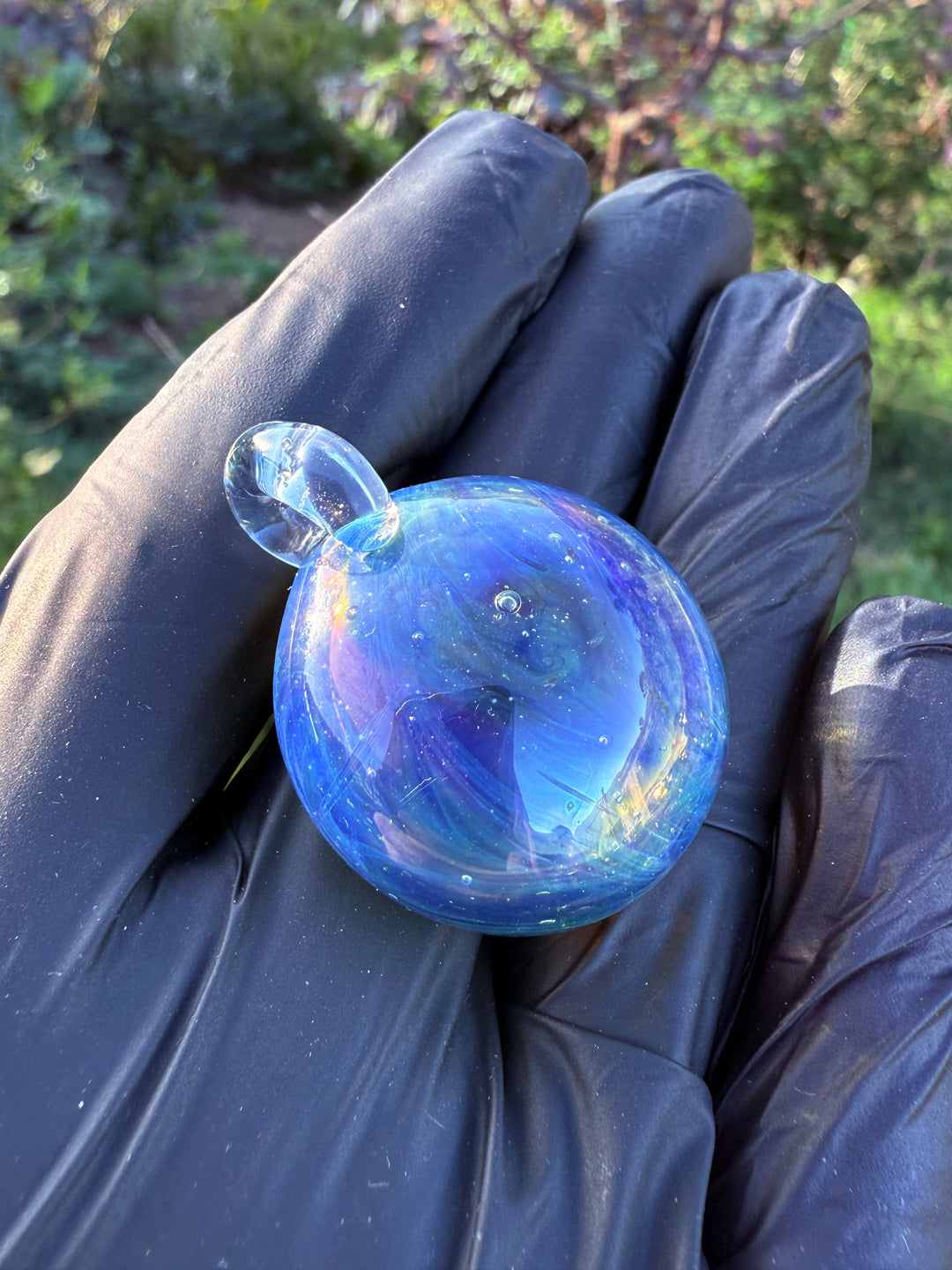 Jims Glass Blowing Hollow Pendant - Cobalt/Pomegranate/Silver Fumed