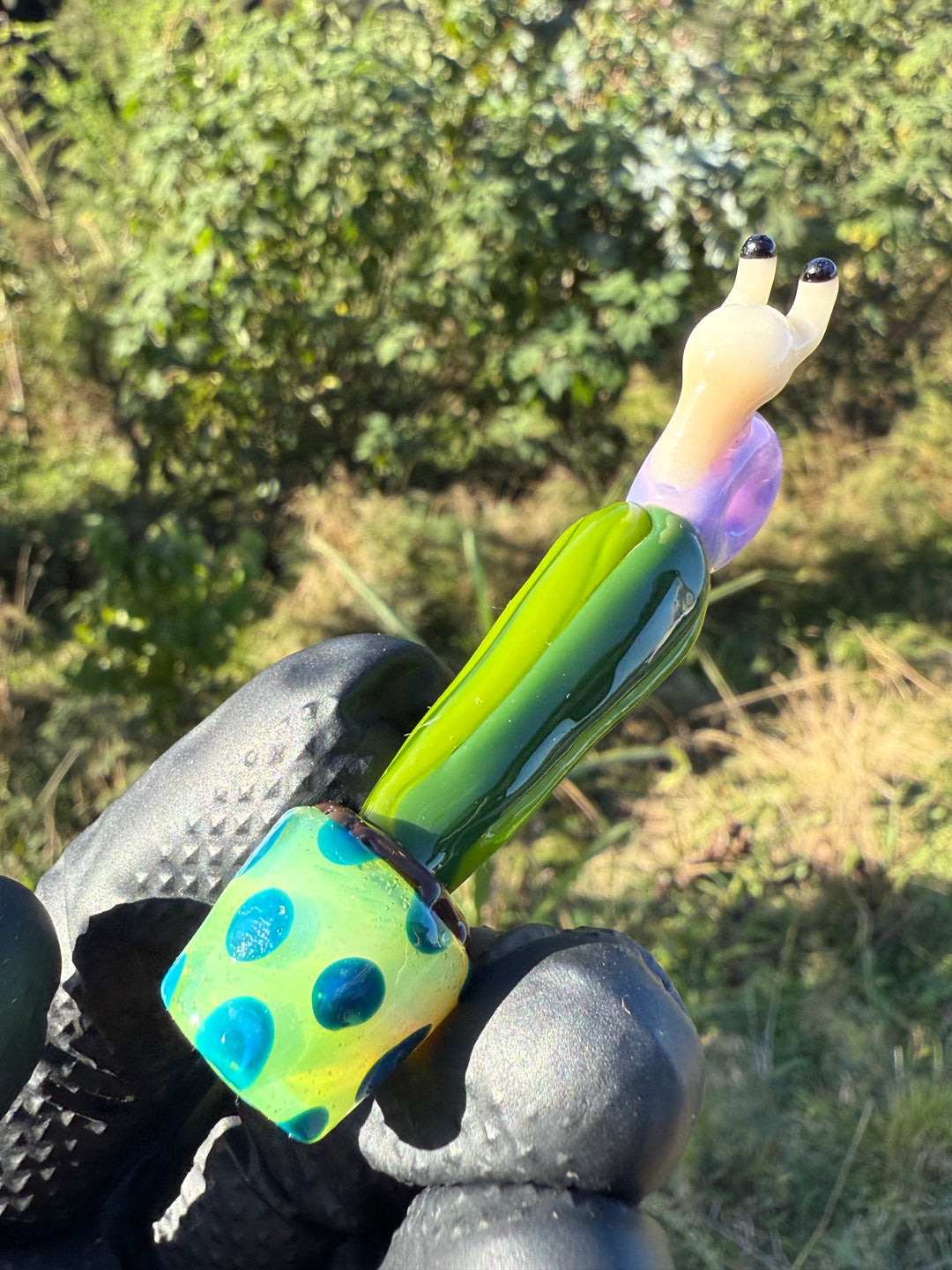 Waffle Glass Pendant - Snail On Cactus #2