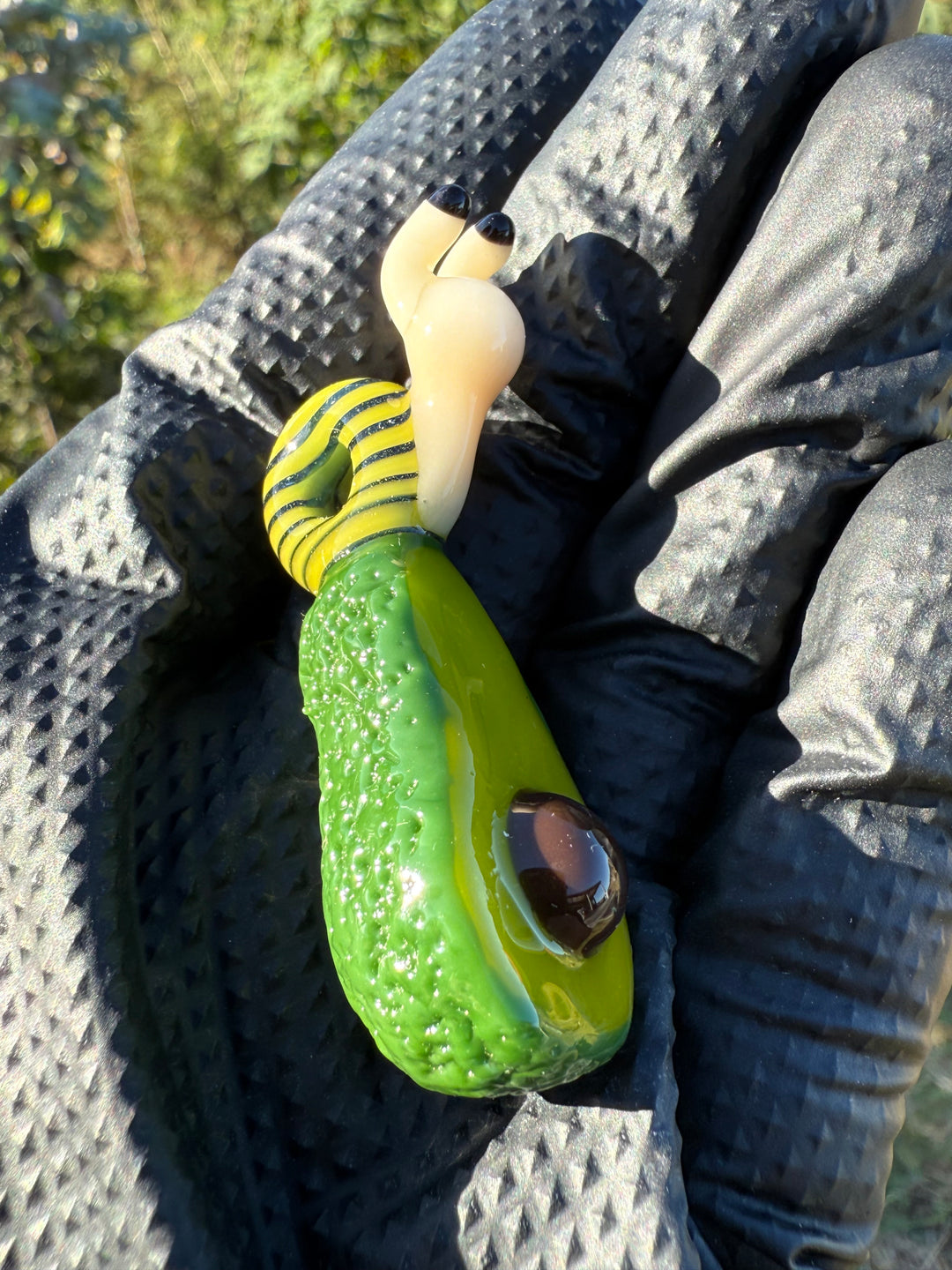 Waffle Glass Pendant - Snail On Avocado