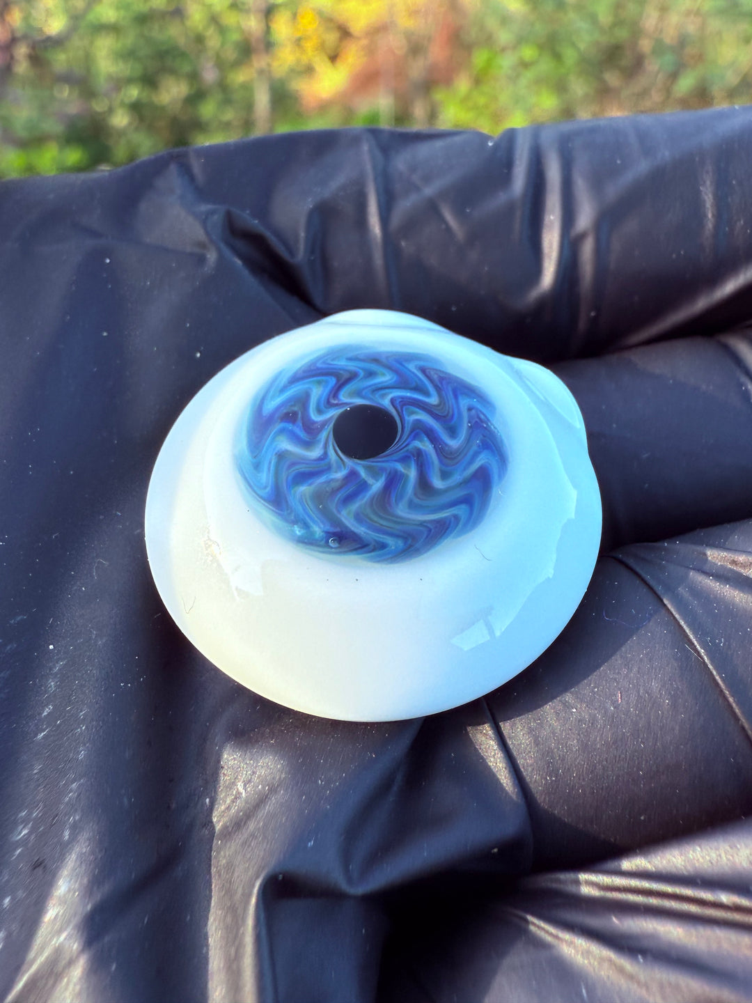 Jims Glass Blowing Hollow Eye Pendant - Blue Wigwag