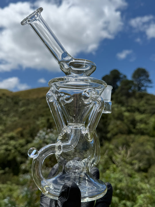 Uzzi Glass Tripple Uptake Bent Neck Klien - Clear With Opal