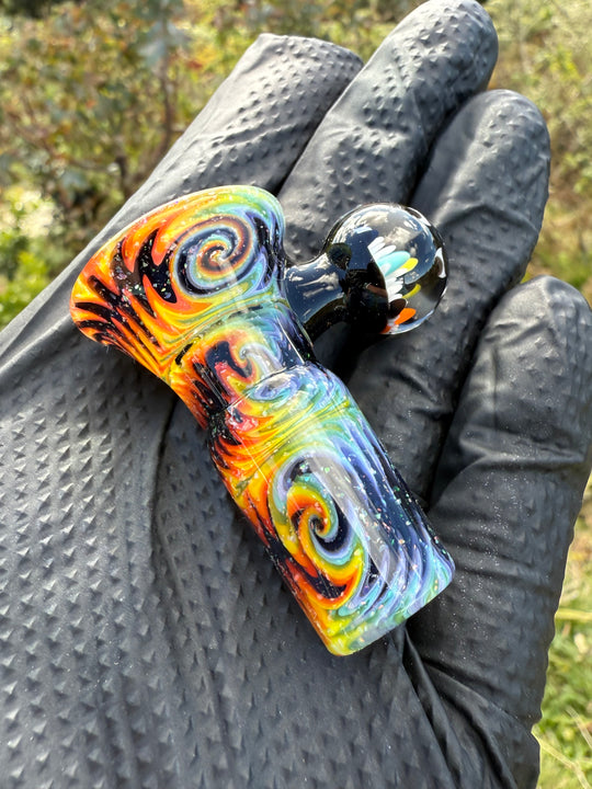 Polar Glass X Borobillacate 18mm Fully Worked Slide With Implosion Marble  - Rainbow Wigwag