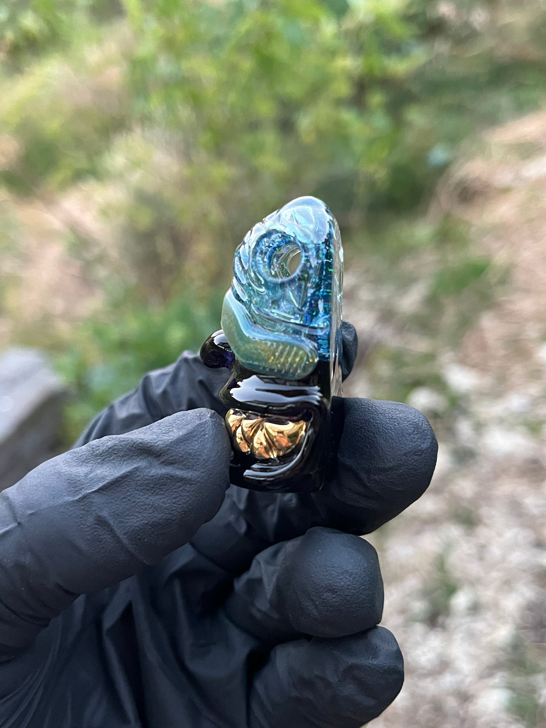 Wyrdglass Goblin Beanie Pendant Gold Grill - Grape/Crushed Opal/Blue Stardust/Night Cap