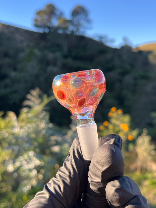 Jargo Glass Harlequin Slide - Gold Fume/Coloured Dots