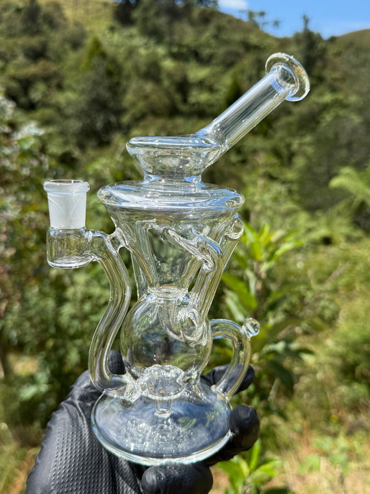 Uzzi Glass Tripple Uptake Bent Neck Klien - Clear With Opal