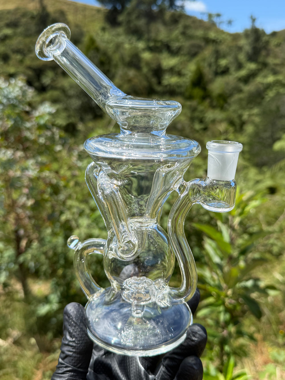 Uzzi Glass Tripple Uptake Bent Neck Klien - Clear With Opal