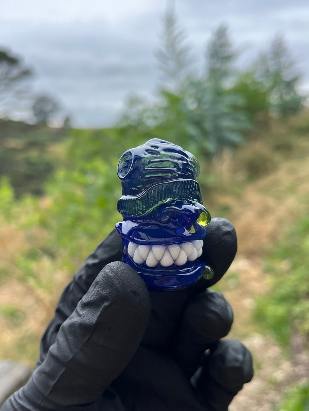 Wyrdglass Goblin Beanie Pendant - Cobalt/Green Opal/Pinocchio Sparkle