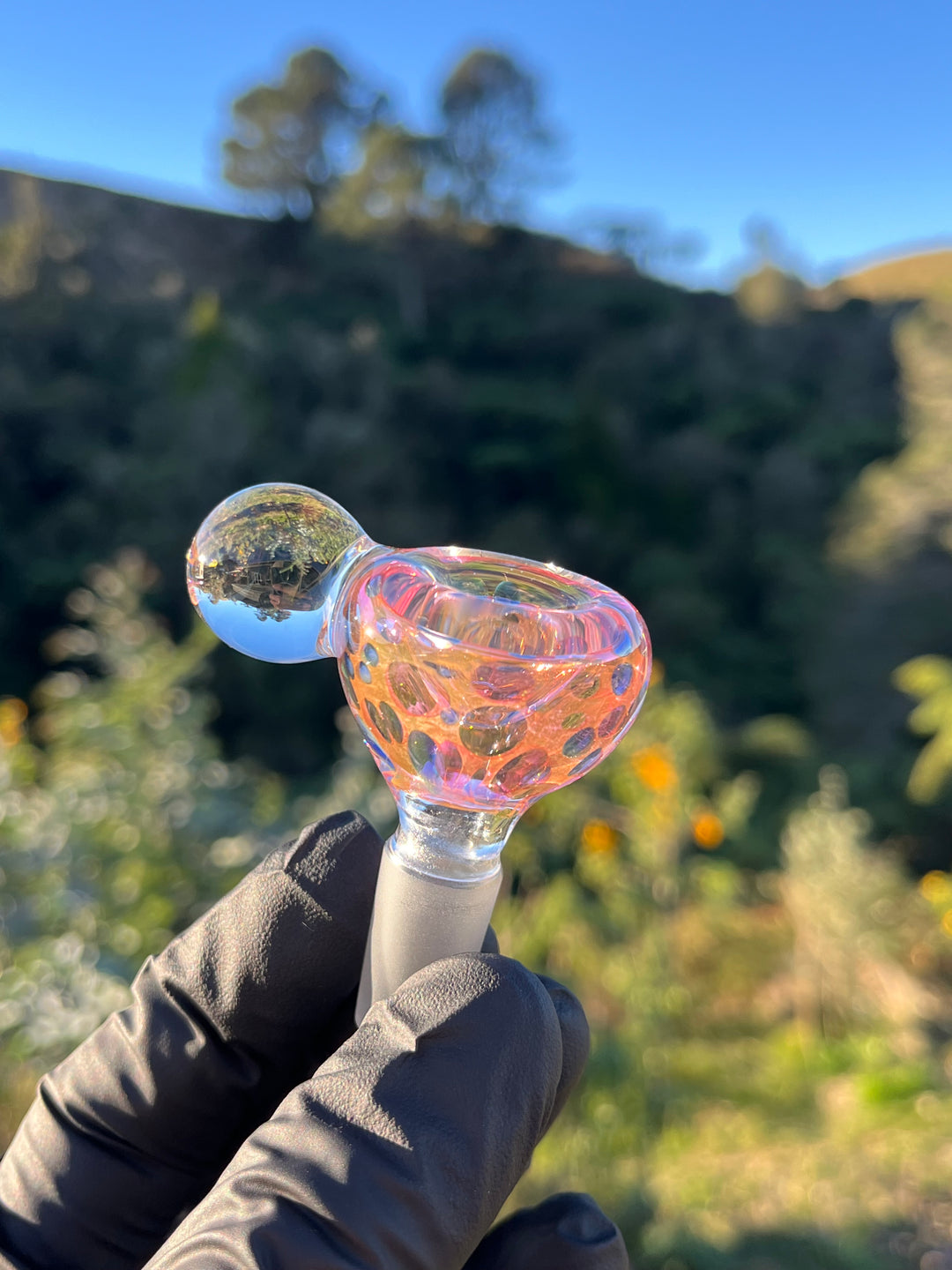 Jargo Glass Harlequin Marble Slide #3 - Gold Fume/Coloured Dots