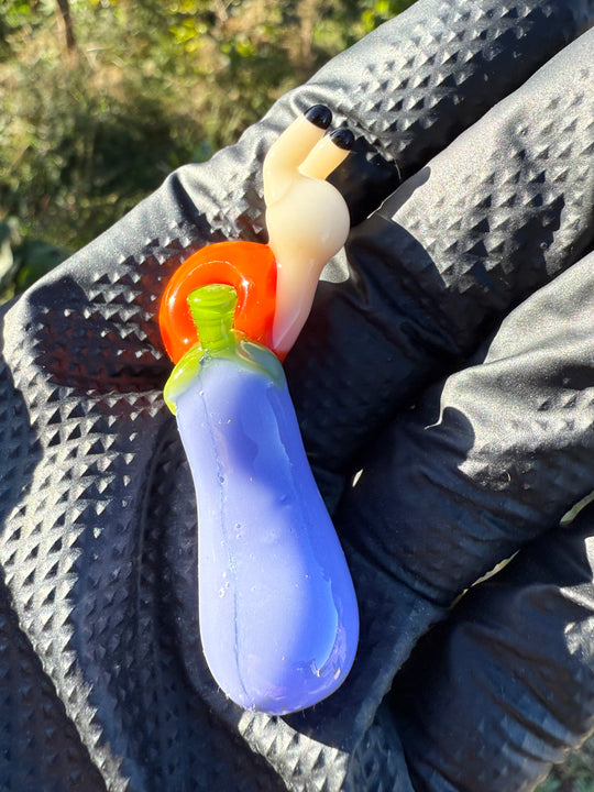 Waffle Glass Pendant - Snail On Eggplant