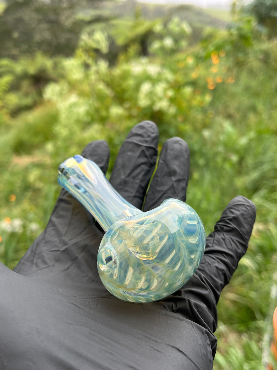 Jargo Glass Shroom Spoon - Fine Silver Fumed/Ghost