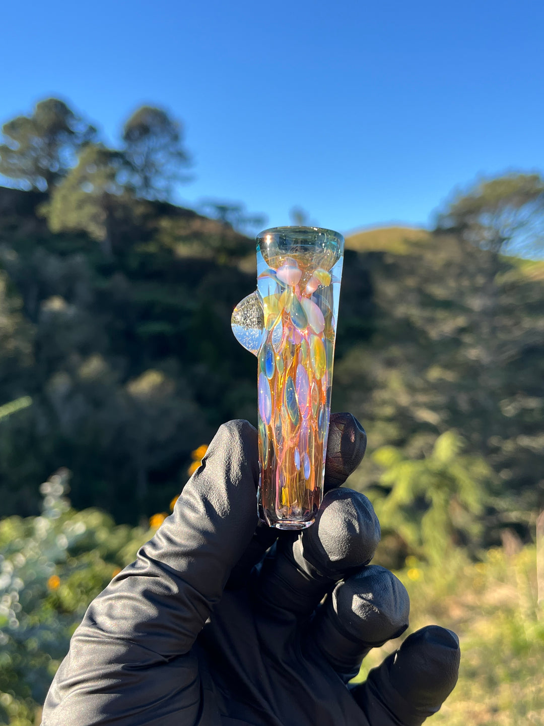 Jargo Glass Harlequin One Hitter - Gold Fume/Coloured Dots