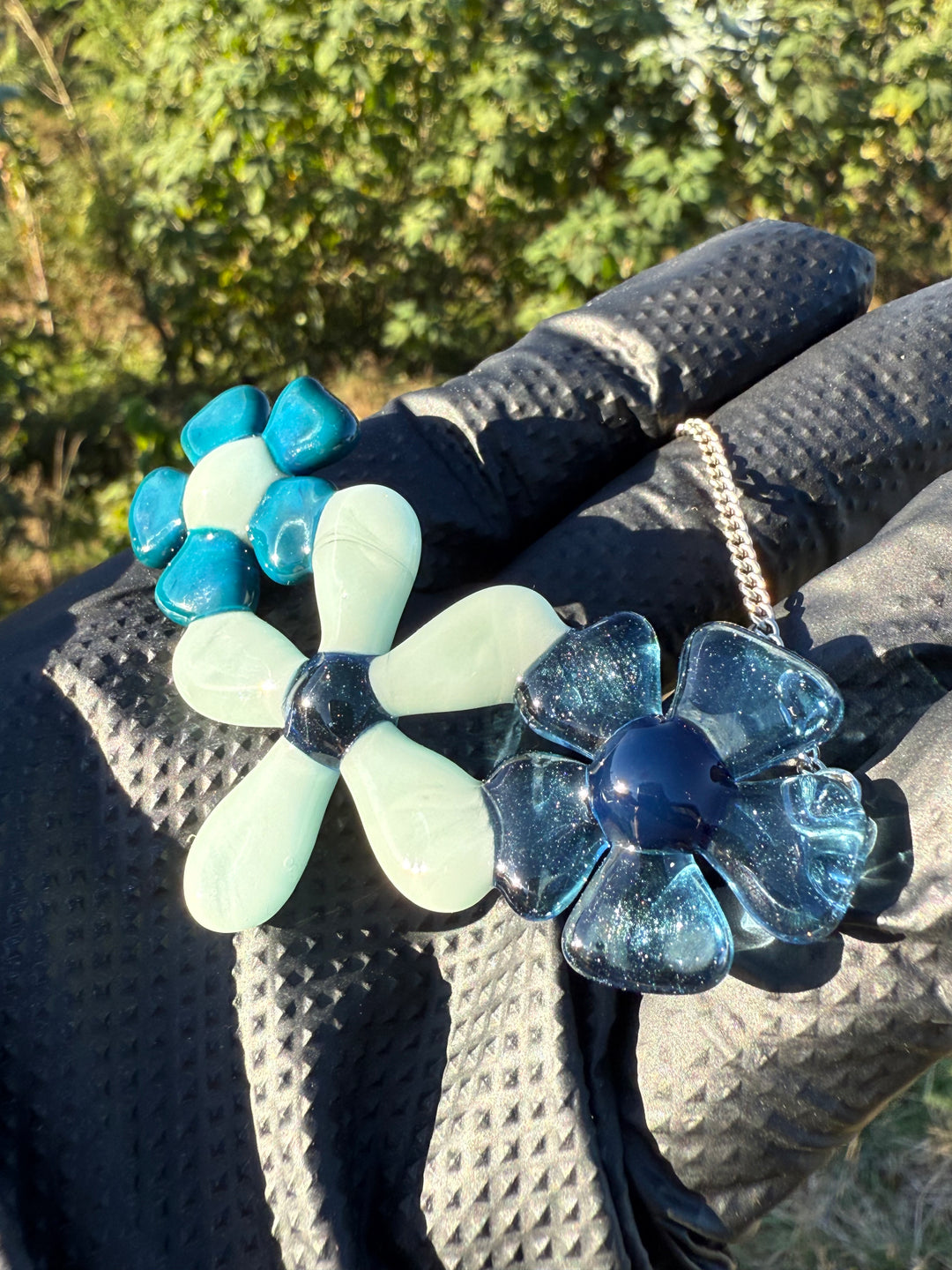 Waffle Glass Necklace - Flowers