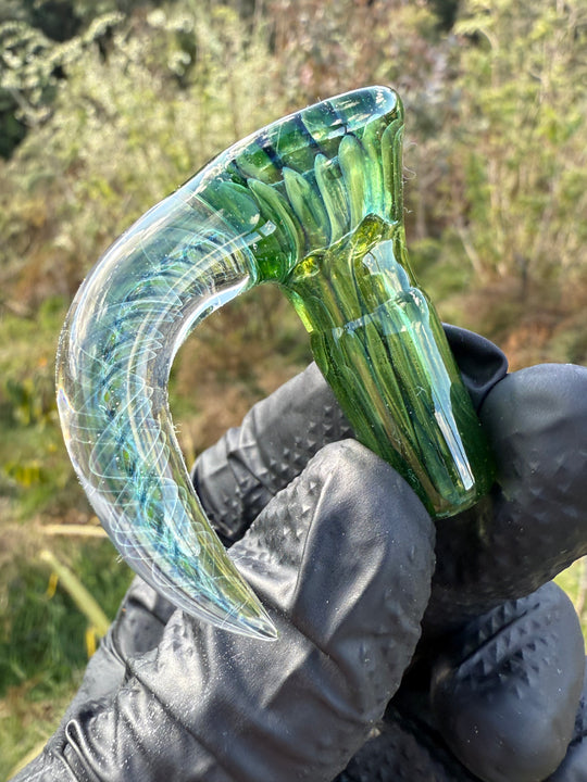 Polar Glass 14mm Fully Worked Slide Fume Spiral Horn - Citrine/Metaterrainia/Heavy Blue Stardust