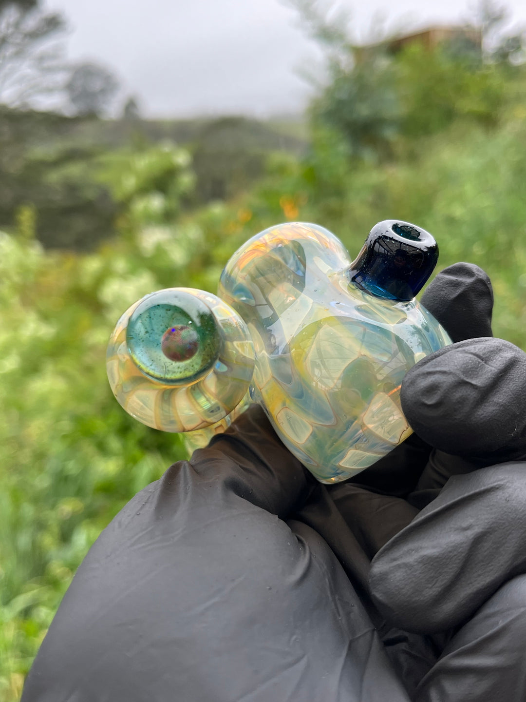 Jargo Glass Sidecar - Fine Silver Fumed/Light Cobalt/NS Yellow/Irid And Heavy Blue Stardust