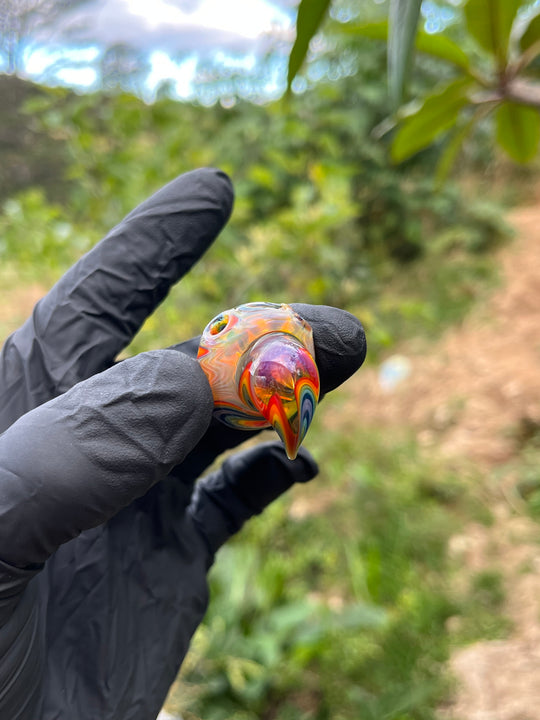 Jims Glass Blowing Wigwag Bird Poop Pendant - Amber Purple/Rainbow