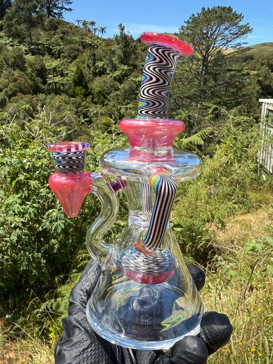 Uzzi Glass Wigwag Donut Recycler - Neo Opal/Orange/Jailhouse Rainbow