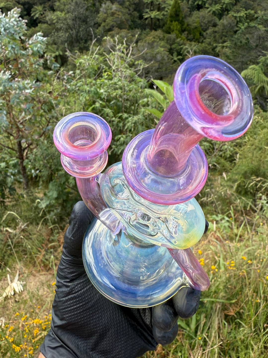 Uzzi Glass Mine Swiss Dumper - Neo Opal/Coral/Silver Fumed