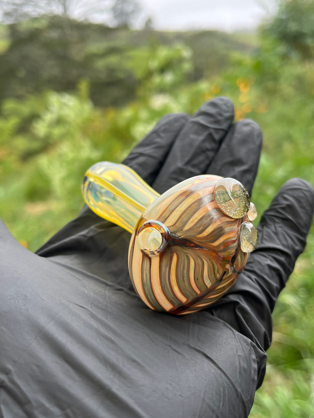 Jargo Glass Wrap And Rake Shroom Spoon - Fine Silver Fumed/NS Multi/Canary/Siriusly CFL