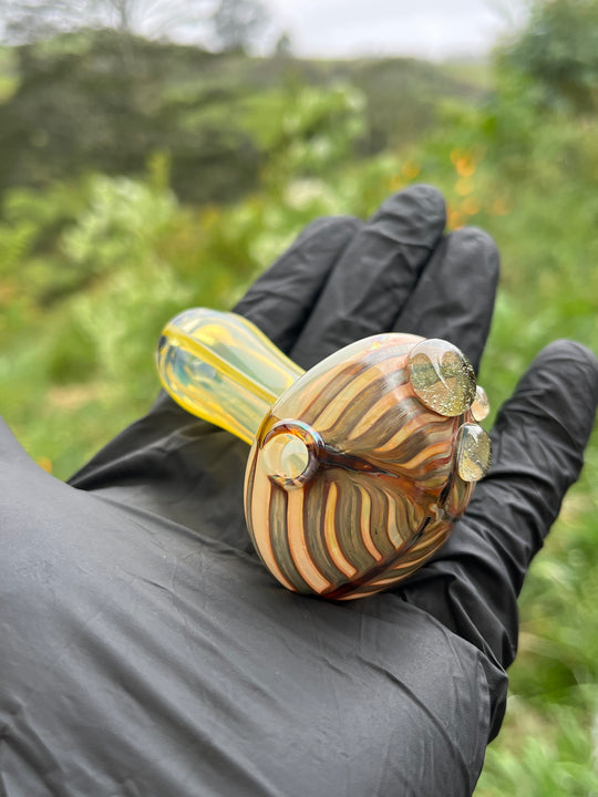 Jargo Glass Wrap And Rake Shroom Spoon - Fine Silver Fumed/NS Multi/Canary/Siriusly CFL