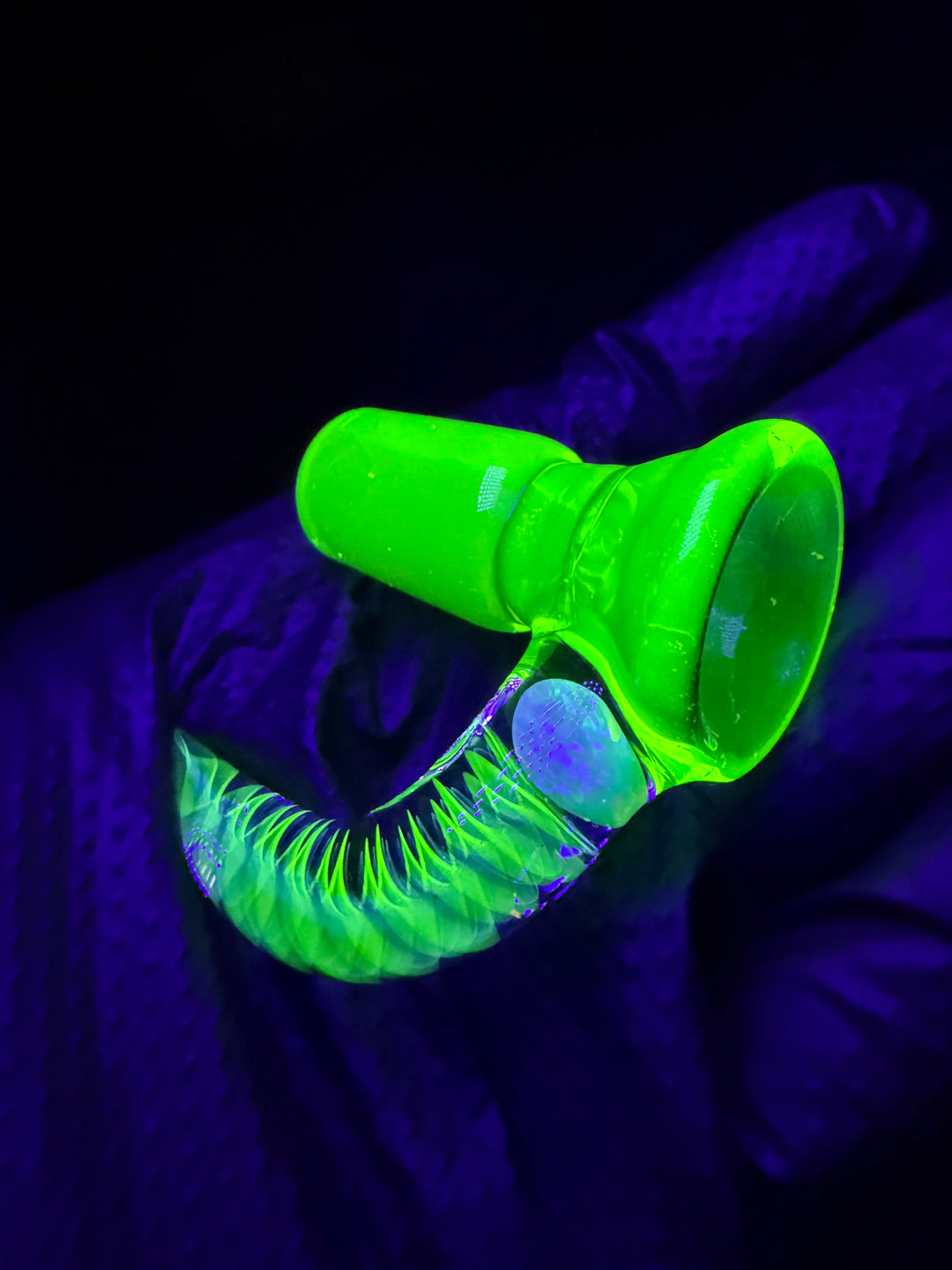 Polar Glass 18mm Fully Worked Slide Opal Encased Spiral Horn - Illuminati/Heavy Blue Stardust