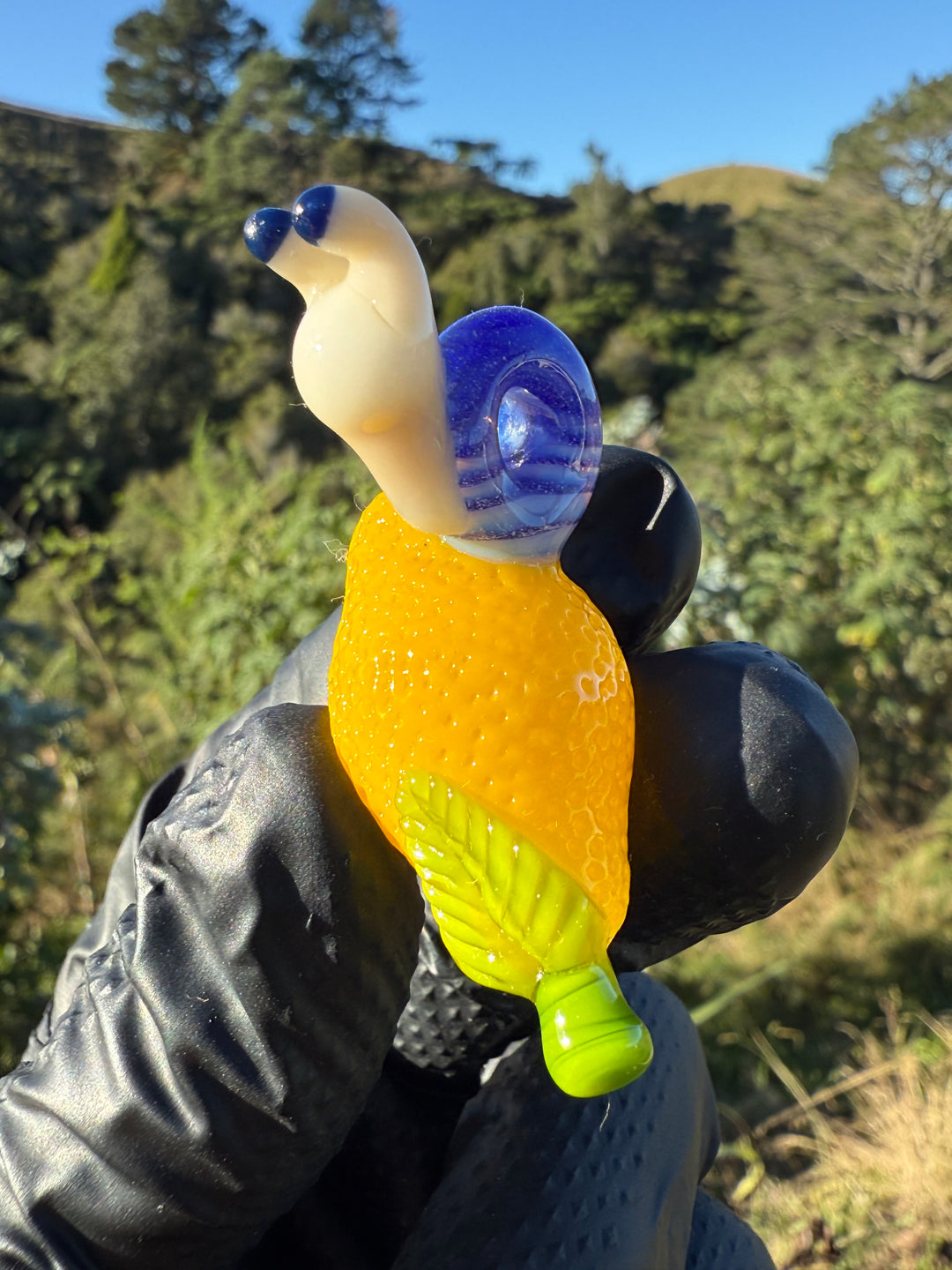 Waffle Glass Pendant - Snail On Lemon