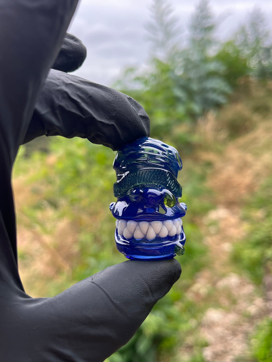 Wyrdglass Goblin Beanie Pendant - Cobalt/Green Opal/Pinocchio Sparkle